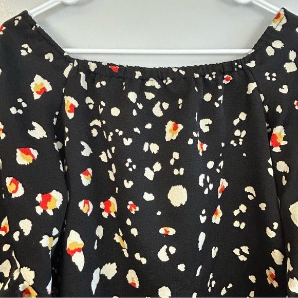 Halogen Black Animal Print Off The Shoulder Ruched Balloon Sleeves Size Small - Picture 3 of 9
